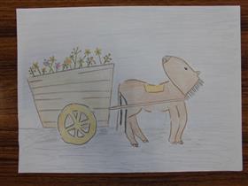 ロバと草花を摘んだ馬車